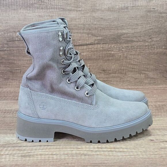 Timberland Carnaby Cool Women's Sz 7 Grey Suede Canvas Roll Top Boots (A2592)NEW - Picture 1 of 9